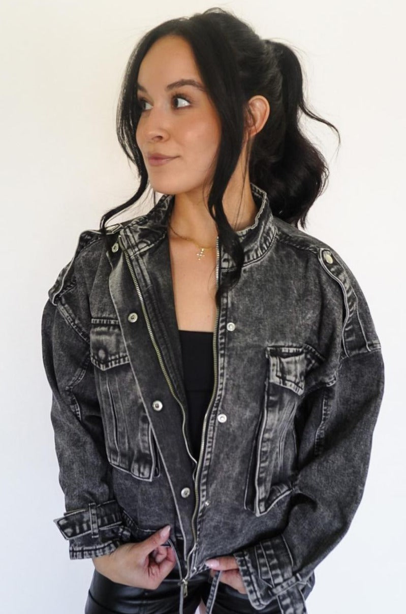 Dark Grey Cargo Denim Jacket