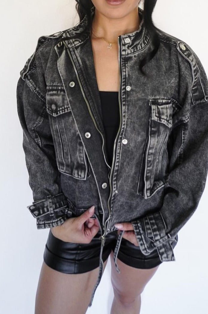 Dark Grey Cargo Denim Jacket