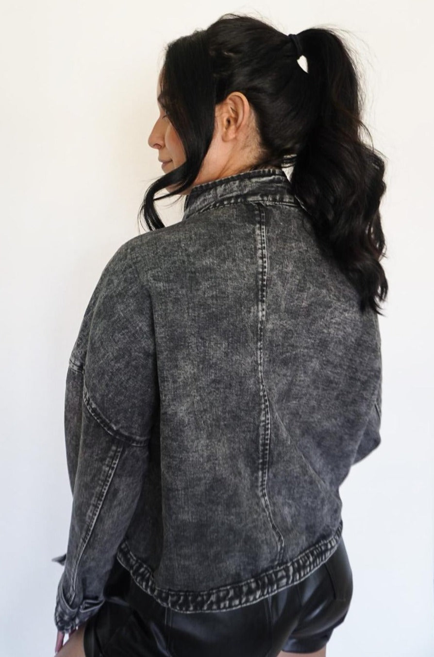 Dark Grey Cargo Denim Jacket